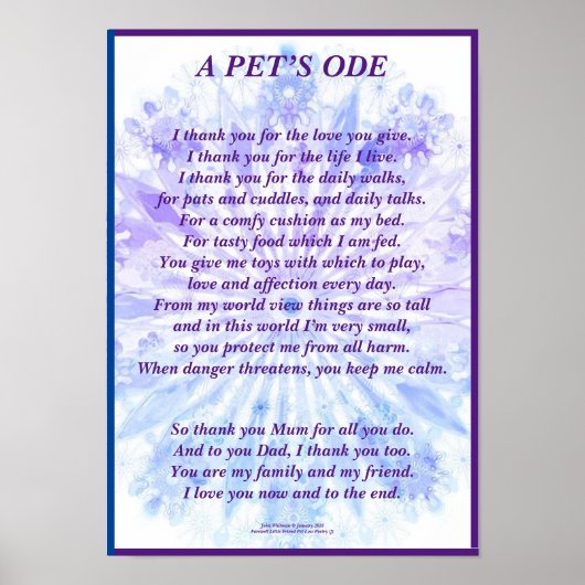 Gedicht: Eigenaar voor gezelschapsdieren, Semi Glo Poster (Voorkant)