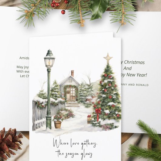 Gedicht Groen Rood Wit Bessen Sneeuw Kerst Krans Feestdagen Kaart