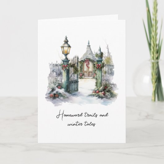 Gedicht Groene Rode Sneeuw Noordse Winter Scene Ke Feestdagen Kaart (Voorkant)