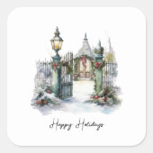 Gedicht Groene Rode Sneeuw Scandi Winter Kerst Kra Vierkante Sticker (Voorkant)