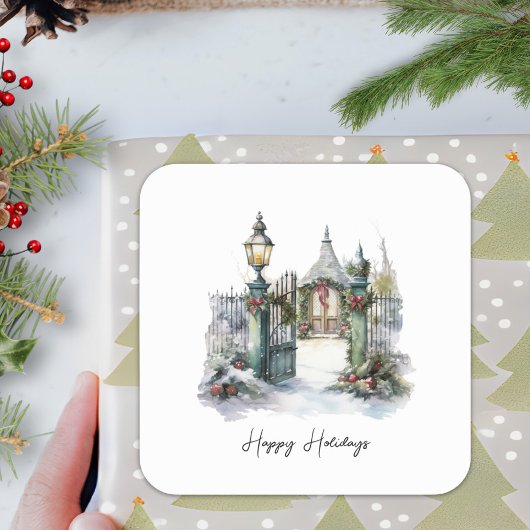 Gedicht Groene Rode Sneeuw Scandi Winter Kerst Kra Vierkante Sticker