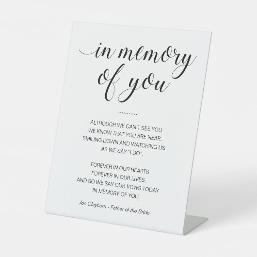 Gedicht met naam Memorial Wedding Reclamebord Met Voetstuk (Voorkant)