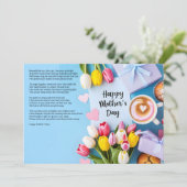 Gedicht met tulpen en koffie Moederdag Kaart (Staand voorkant)