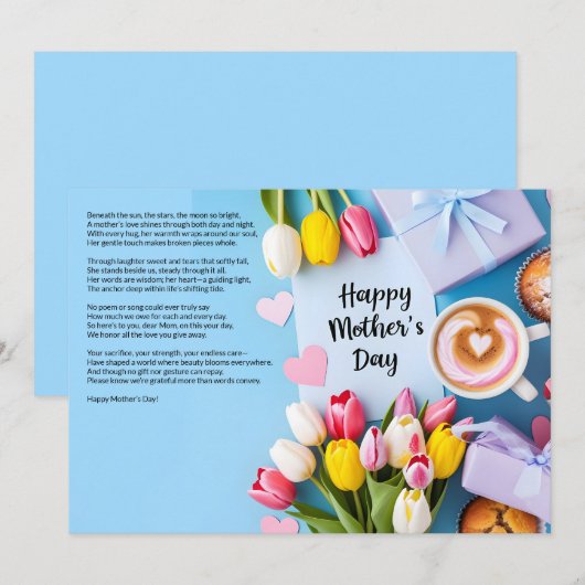 Gedicht met tulpen en koffie Moederdag Kaart (Voorkant / Achterkant)