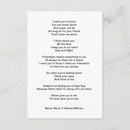 Gedicht 'Nooit alleen' Informatiekaartje (Voorkant)