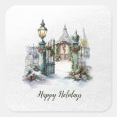 Gedicht Noordse Winter Groene Rode Sneeuw Kerst Kr Vierkante Sticker (Voorkant)