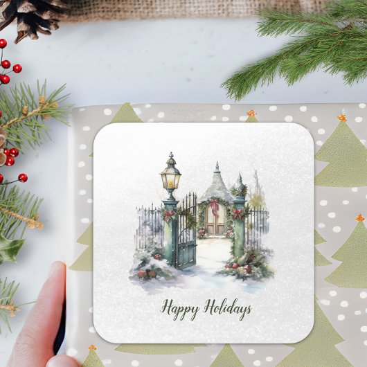 Gedicht Noordse Winter Groene Rode Sneeuw Kerst Kr Vierkante Sticker