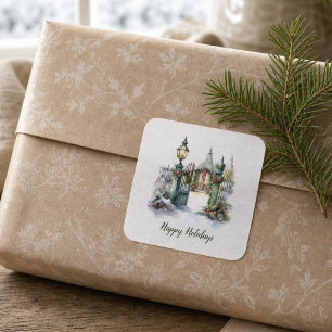 Gedicht Noordse Winter Groene Rode Sneeuw Kerst Kr Vierkante Sticker
