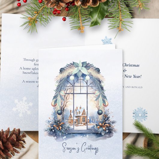 Gedicht Nordic Blue Ornament Foliage Christmas Win Feestdagen Kaart