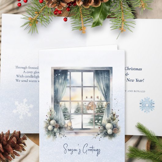 Gedicht Nordic Forest Winter Pine Cone Snow Kerstm Feestdagen Kaart