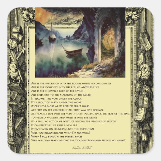 Gedicht over kunst boten water vijver vierkante sticker (Voorkant)