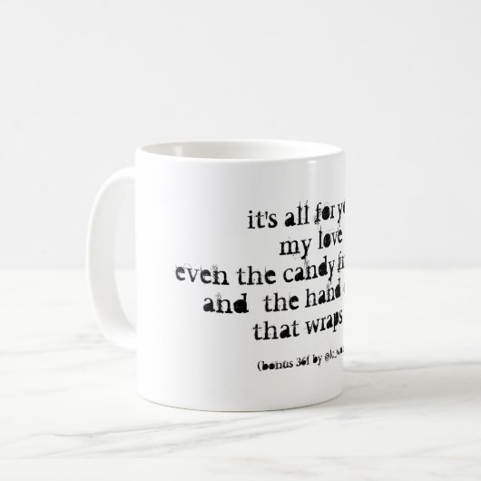 Gedicht over liefde en duisternis koffiemok (Voorkant links)