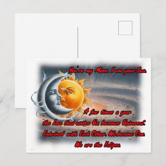 Gedicht over zon, maan en liefde op een briefkaart (Voorkant / Achterkant)