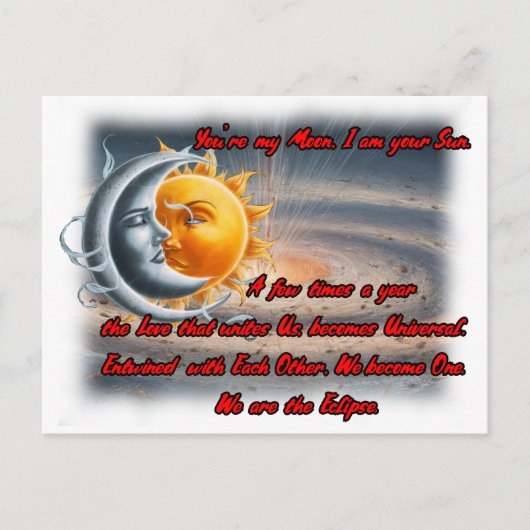 Gedicht over zon, maan en liefde op een briefkaart (Voorkant)