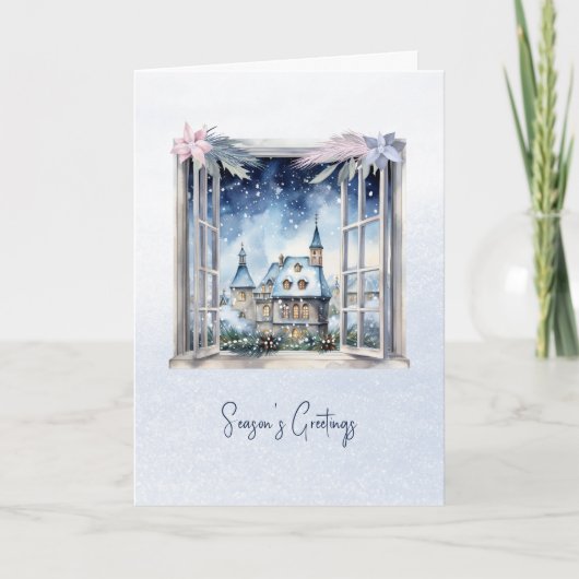 Gedicht Scandi Winter Blauw Blauw Bladeren Sneeuwv Feestdagen Kaart (Voorkant)