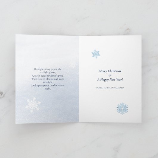 Gedicht Scandi Winter Blauw Blauw Bladeren Sneeuwv Feestdagen Kaart (Binnen)