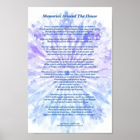 Gedicht: Speciale Herinneringen Aan Een Huisdier,  Poster (Voorkant)