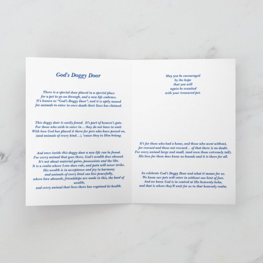 Gedicht: Speciale herinneringen aan huisdieren FL, Kaart (Binnen)