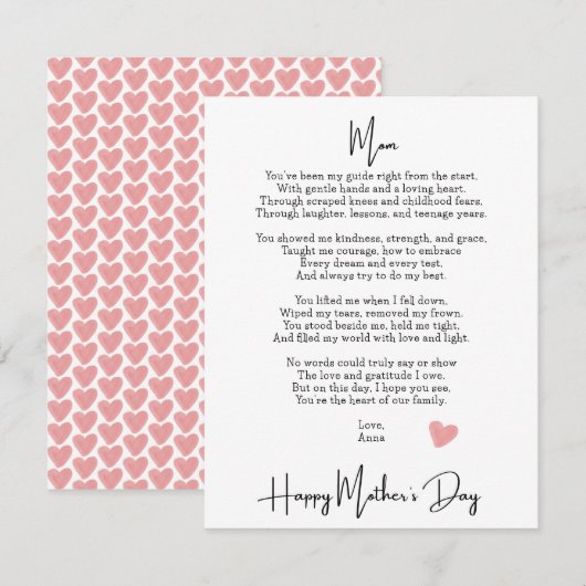 Gedicht van de moderne Moederdag Kaart (Voorkant / Achterkant)