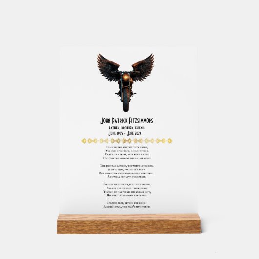 Gedicht van de motorrijder acryl bord (Voorkant)