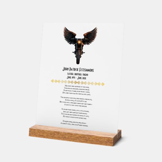 Gedicht van de motorrijder acryl bord (Hoek)