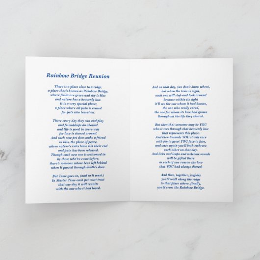 Gedicht: vergoeding van het verlies aan huisdieren kaart (Binnen)