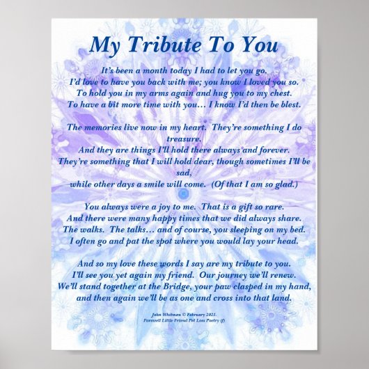 Gedicht: Verspreid naar een overleden Pet Poster M (Voorkant)