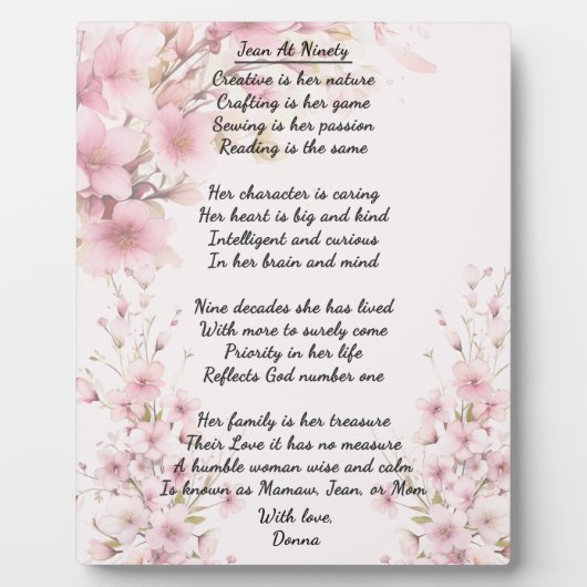 Gedicht voor 90ste verjaardag fotoplaat (Voorkant)