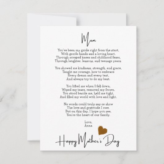 Gedicht voor Mum Modern Moederdag (Voorkant)