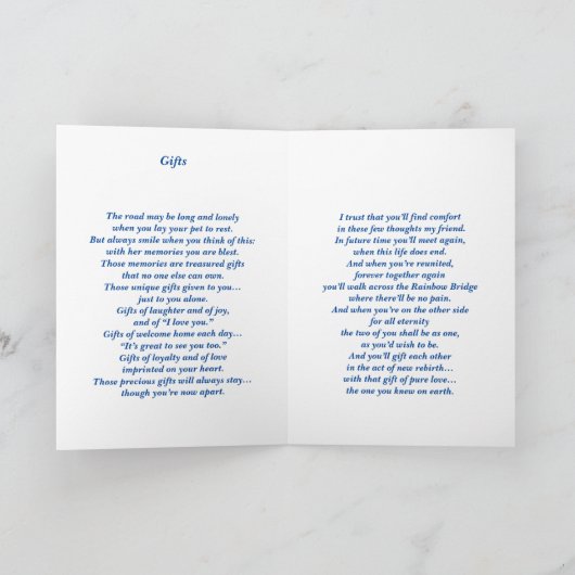 Gedicht: Vrouw Pet Loss Sympathy FL Gevouwen Kaart (Binnen)