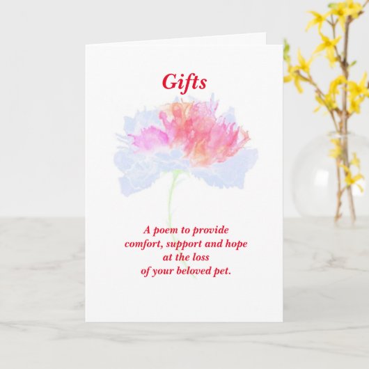 Gedicht: Vrouw Pet Loss Sympathy FL Gevouwen Kaart (Gele Bloem)