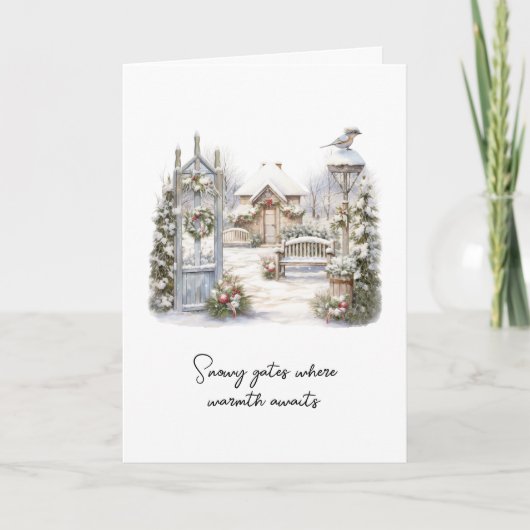 Gedicht Waterverf Scandi Winter Kerstkrans Feestdagen Kaart (Voorkant)