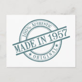 Gediend in 1957, geboortejaar rond rubberzegel Log Briefkaart (Voorkant)