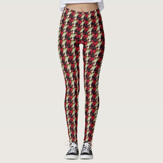 Gedifferentieerde Poinsettia Floral Pattern Leggings (Voorkant)