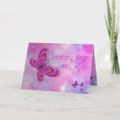 Gediplomeerde, GELUKWENSEN, Roze Vlinder Glitzy Kaart (Voorkant)