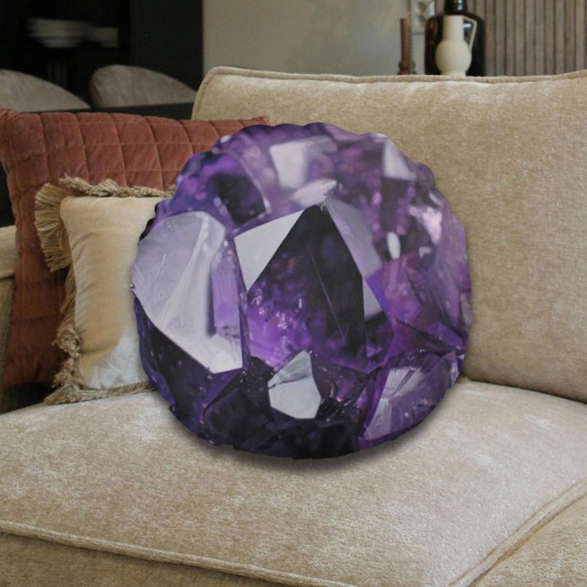 gedistilleerde kwarts die holistische paarse ameth rond kussen (spirit quartz healing holistic purple amethyst round pillow)