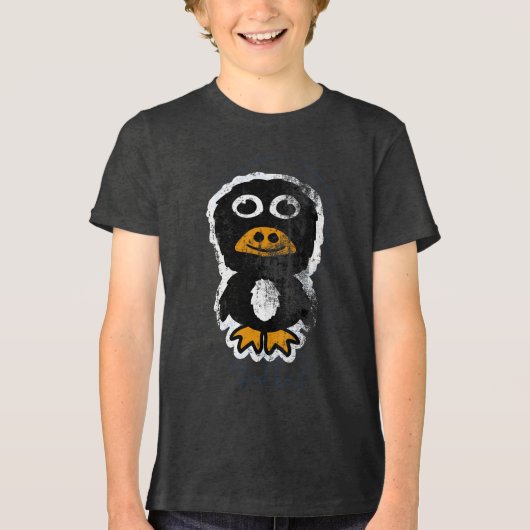 Gedistingeerd Cartoon Pinguïn 9 Tri-Blend Shirt (Voorkant)