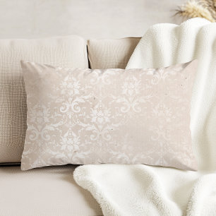 Gedistingeerd vintage ivoor roze damast patroon accent kussen