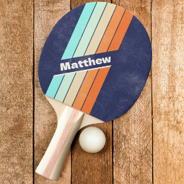 Gedistingeerd vintage stijl retro strepen met naam tafeltennisbatje