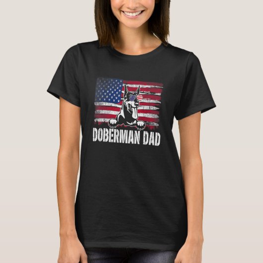 Gedistingeerde Dobermann-vader VS-vlag Vaderdag T-shirt (Voorkant)