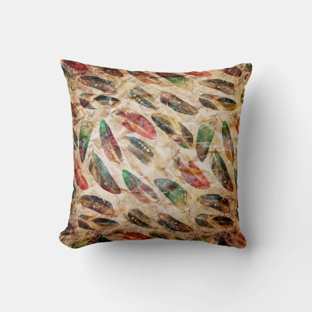 Gedistresseerd Boho Veren Patroon Kussen (Voorkant)