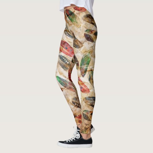 Gedistresseerd Boho Veren Patroon Leggings (Links)
