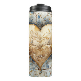 GEDISTRESSEERD VINTAGE BLAUW EN WIT VALENTIJNSHART THERMOSBEKER