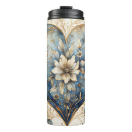 GEDISTRESSEERD VINTAGE BLAUW & WIT VALENTIJNSHART THERMOSBEKER