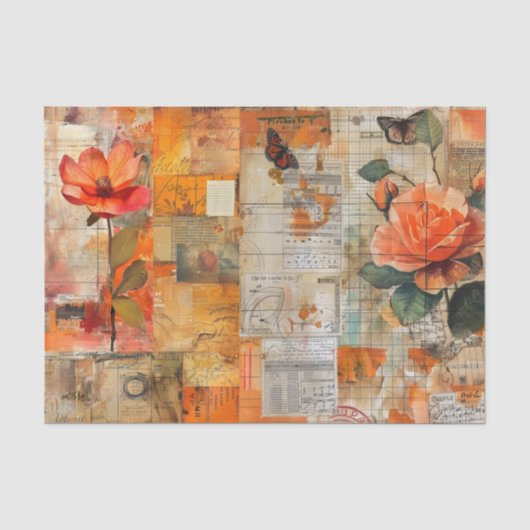Gedistresseerde bloemenopeenhopingcollage in herfs tissuepapier (Voorkant)
