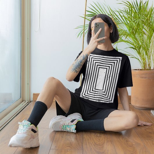Gedistresseerde Geometrische Rechthoek Optische Il T-shirt