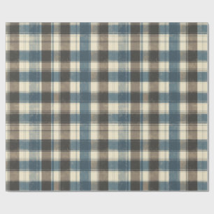 Gedistresseerde marineblauwe en taupe geruite stof cadeaupapier