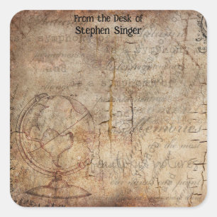 Gedistresseerde Steampunk Wereldbol Reisjournaal P Vierkante Sticker