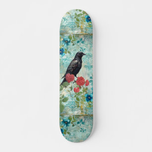 Gedistresseerde Turquoise Bloemen Raven & Roses Sk Persoonlijk Skateboard