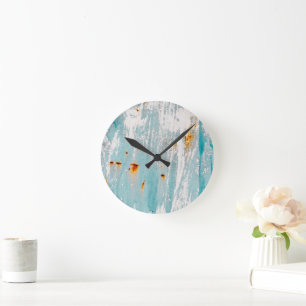 Gedistresseerde Turquoise Rustieke Verf Ronde Klok